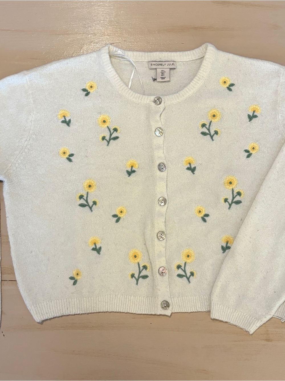 Sincerly Jules Cream Floral Embroidered Button Cardigan Sweater